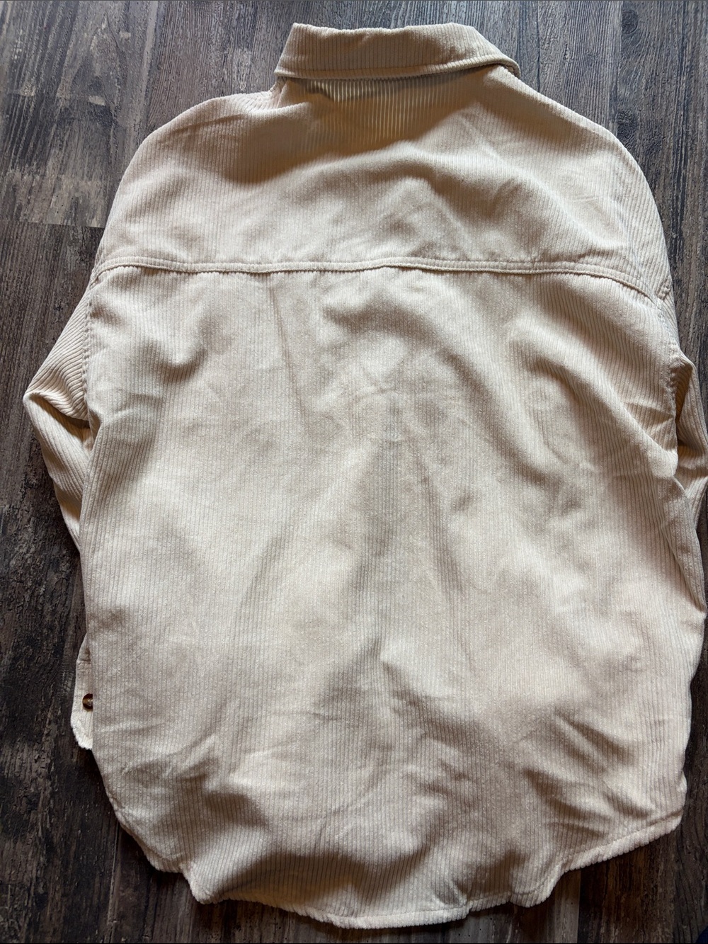 Women’s Cream Corduroy Button-Up Shirt - Casual Long Sleeve - Picture 4 of 4